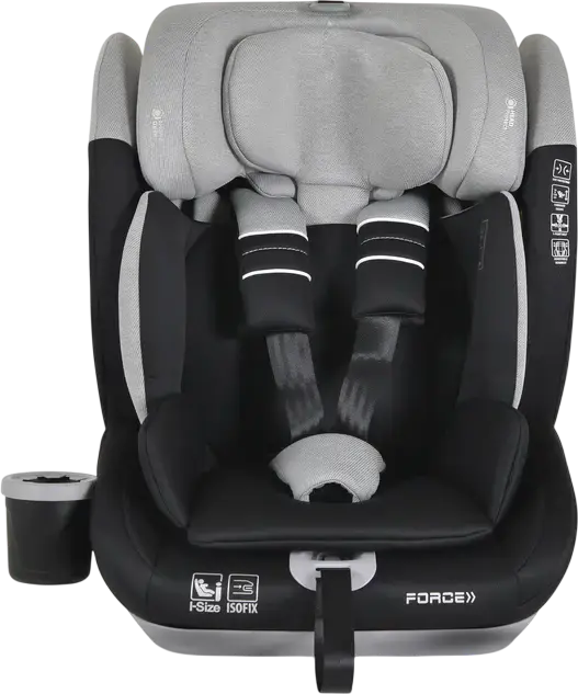 Cangaroo Force Child Car Seat Group 1/2/3 i-Size R129 ISOFIX, 9-36 kg, 76-150 cm, 5-Point Safety Belt, Cup Holder, Grey, Top Tether