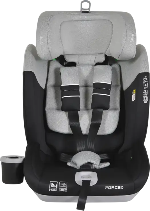 Cangaroo Force Child Car Seat Group 1/2/3 i-Size R129 ISOFIX, 9-36 kg, 76-150 cm, 5-Point Safety Belt, Cup Holder, Grey, Top Tether