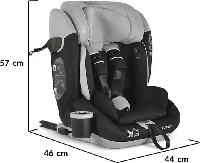 Cangaroo Force Child Car Seat Group 1/2/3 i-Size R129 ISOFIX, 9-36 kg, 76-150 cm, 5-Point Safety Belt, Cup Holder, Grey, Top Tether