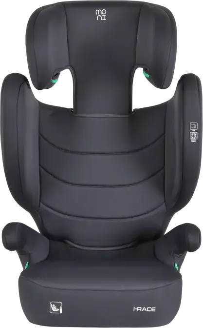 Scaun Auto Moni i-Race Grupa 3, 22-36 kg, 100-150 cm, i-Size R129, Fixare Isofix si Centura, Booster cu Spatar Ajustabil, Gri Piatra