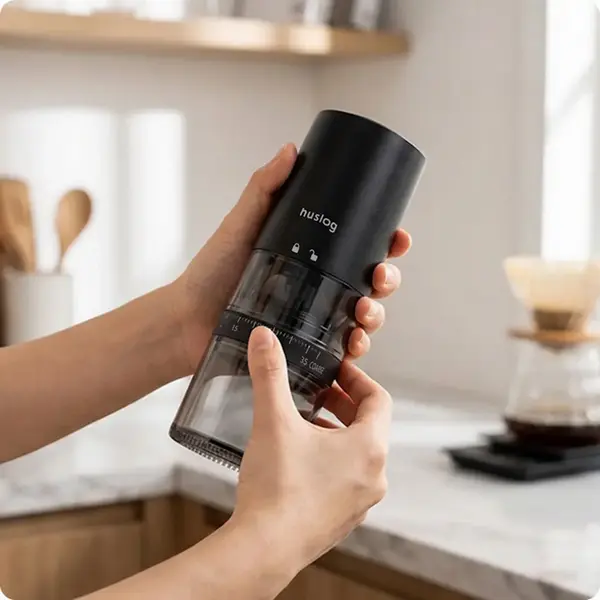 Huslog CoffeeSmash HUS1064 Wireless Electric Coffee Grinder, Stainless Steel Burrs, 25g Capacity, USB-C Charging, Adjustable Grind, Black