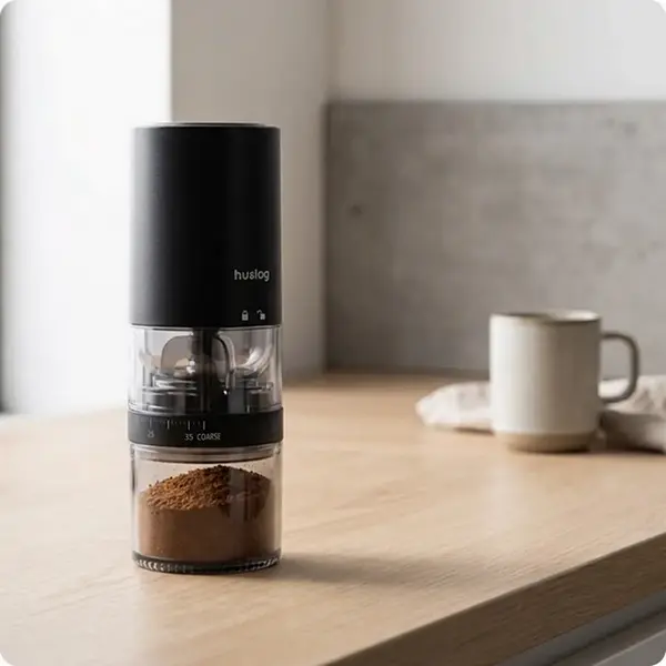Huslog CoffeeSmash HUS1064 Wireless Electric Coffee Grinder, Stainless Steel Burrs, 25g Capacity, USB-C Charging, Adjustable Grind, Black
