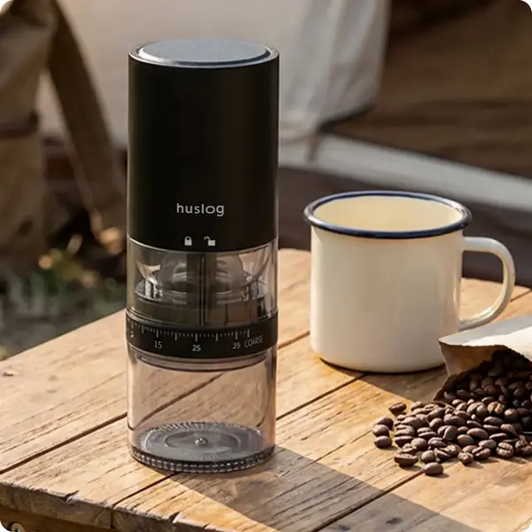 Huslog CoffeeSmash HUS1064 Wireless Electric Coffee Grinder, Stainless Steel Burrs, 25g Capacity, USB-C Charging, Adjustable Grind, Black