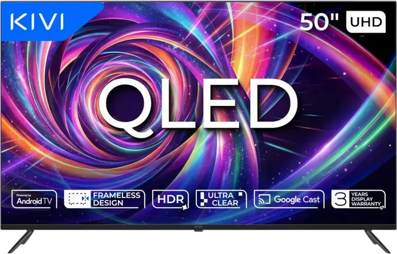 Смарт-телевизор KIVI 50U7000MB QLED 50 дюймов, 4K UHD 3840x2160, Android TV, Google Assistant, Dolby Audio, 4x HDMI, Bluetooth 5.0, Безрамочный дизайн, Черный