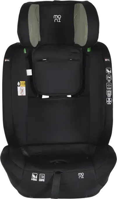 Детское автокресло Moni i-Safe Группа 1/2/3, 9-36 кг, 76-150 см, i-Size ECE R129/03, ISOFIX и Top Tether, 5-точечный ремень безопасности, регулируемый подголовник в 13 положениях, Зеленый, с матрасом-редуктором и подушкой для шеи