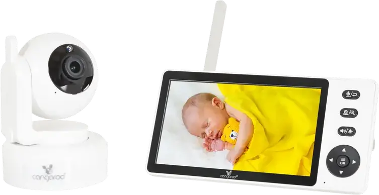 Baby Monitor Video Cangaroo Iris, Ecran TFT LCD 5.5 inch, Camera Rotabila 360 Grade, Vedere Nocturna, Comunicare Bidirectionala, Alb