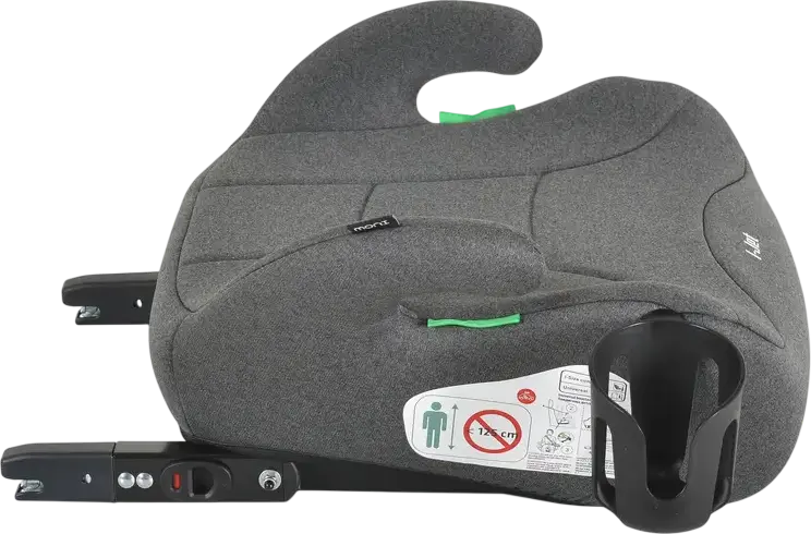 Scaun Auto Booster Moni I-Jet i-Size Grupa 2/3, 15-36 kg, 125-150 cm, Fixare Isofix, Centuri de Siguranta in 3 Puncte, Cu Portcup, Gri/Alb