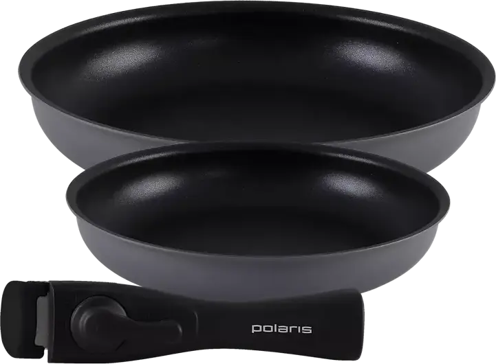 Set de 3 piese tiganilor Polaris Stein-3D din aluminiu non-stick, tiganilor de 20cm si 26cm cu maner Bakelite detasabil, gri