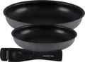 Set de 3 piese tiganilor Polaris Stein-3D din aluminiu non-stick, tiganilor de 20cm si 26cm cu maner Bakelite detasabil, gri