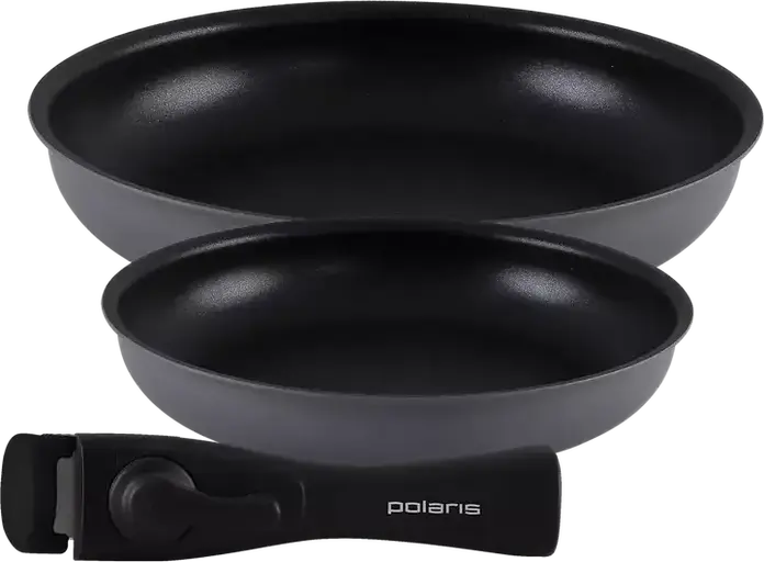 Set de 3 piese tiganilor Polaris Stein-3D din aluminiu non-stick, tiganilor de 20cm si 26cm cu maner Bakelite detasabil, gri