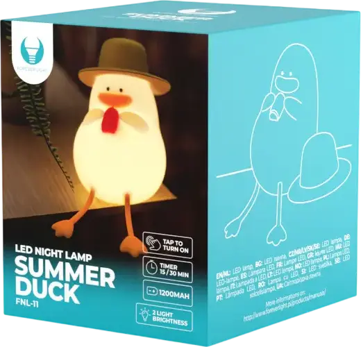 Светодиодный ночник ForeverLight Summer Duck FNL-11, силиконовый сенсорный корпус, аккумулятор 1200 мАч, зарядка USB Type-C, таймер, теплый свет 3000K