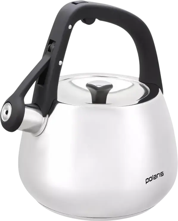 Ceainic cu fluier Polaris Mela pentru plita, 2.5L Inox, Maner Bakelit, Fund Termo-acumulator, Gri