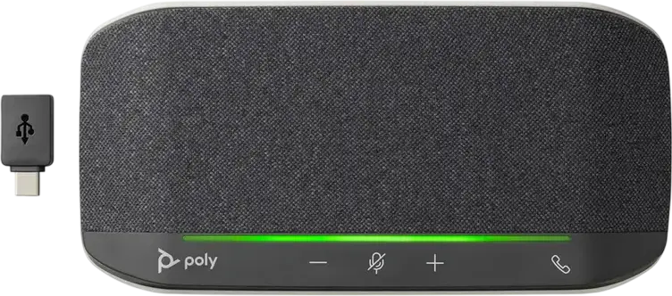 Poly Sync 10 USB Conference Speakerphone, Omnidirectional Table Microphone, Full-duplex Audio, IP64 Dust and Splash Resistant, Black