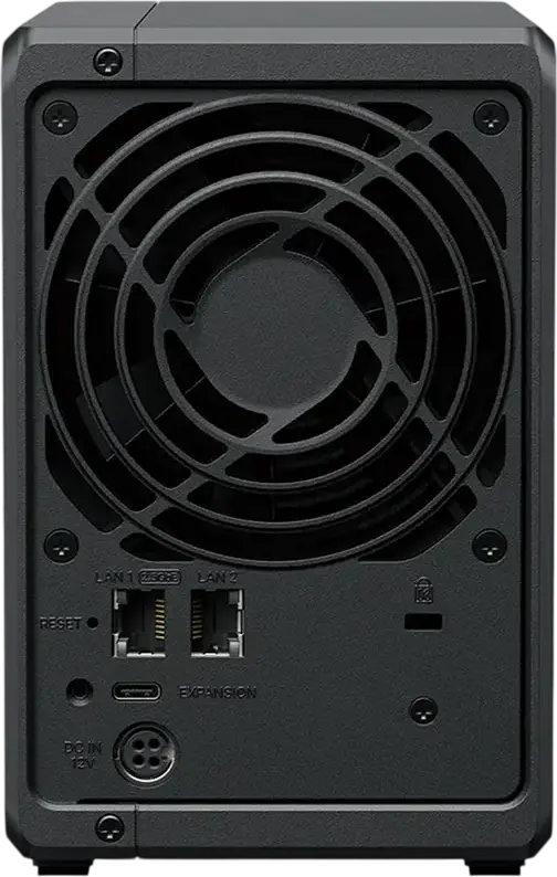 Synology DS725+ NAS DiskStation cu 2 bay-uri, AMD Ryzen R1600 2-Core 3.1GHz, 4GB RAM DDR4 ECC, 2 sloturi M.2 NVMe, Port 2.5GbE, Negru