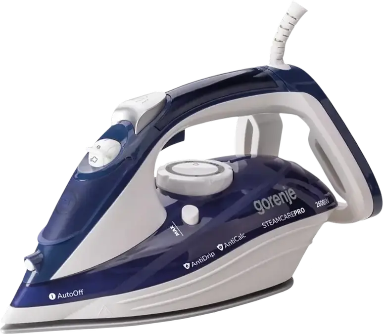 Fier de calcat cu abur Gorenje SteamCarePro SIH2600BLC, 2600W, Talpa Metaloceramic, Rezervor 350ml, Abur Vertical, Anti-picurare, Anti-calc, AutoOff, Albastru