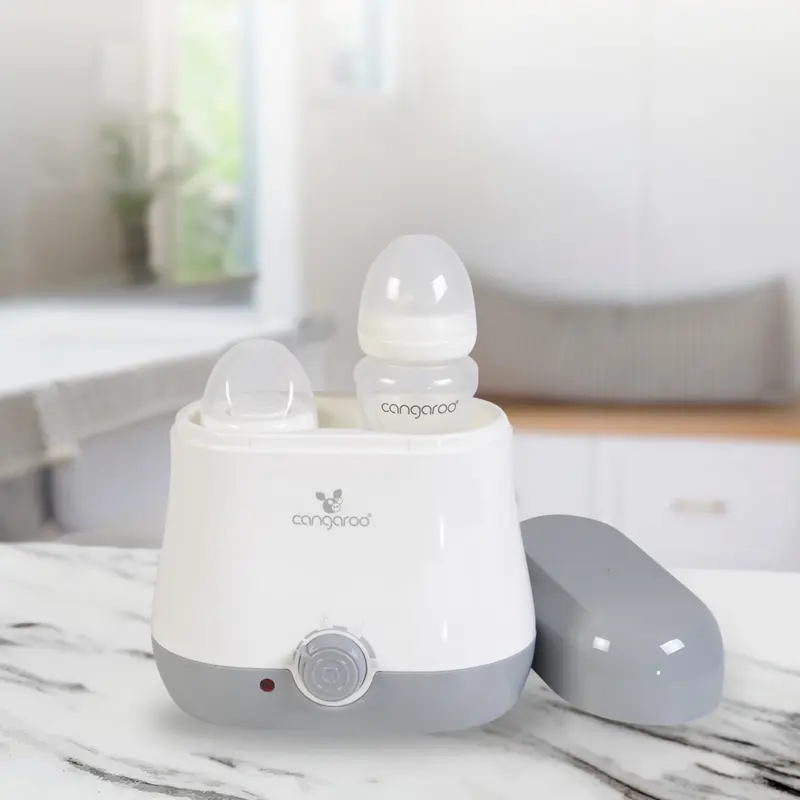 Încălzitor Biberone Cangaroo Moni Babyduo pentru bebeluși 0+, Ecran Reglabil 360 Grade, Plastic, Gri, 18 x 13 x 20 cm