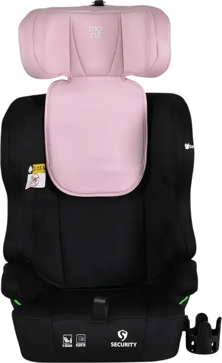 Moni Security Car Seat Group 1/2/3, Isofix, 9-36 kg, 76-150 cm, I-Size Certified, 5-Point Harness, with Bunny Plush Toy, Pillow and Cup Holder