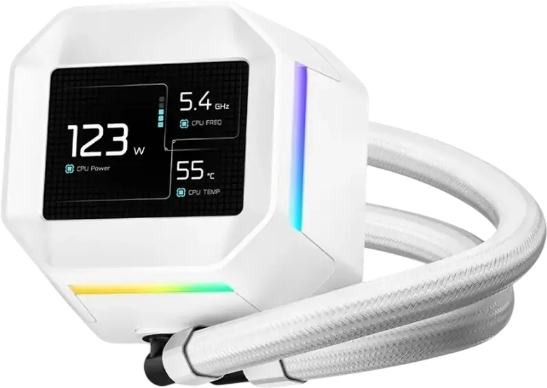 Deepcool LM360 AIO Liquid CPU Cooler, White, 360mm Aluminum Radiator, 2.4-inch IPS LCD Screen, 3x 120mm ARGB Fans, Intel LGA 1851/1700/1200/115x, AMD AM5/AM4