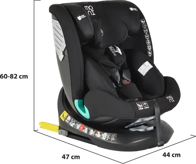 Moni Serengeti 360 Rotating Car Seat, i-Size, Group 0+/1/2/3, 0-36 kg, 40-150 cm, Isofix with Support Leg, 5-Point Safety Belt, Head Protect System