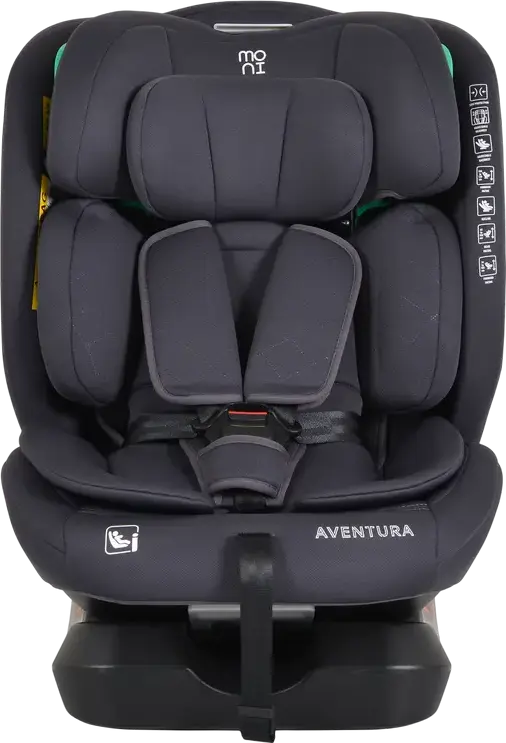 Scaun Auto Moni Aventura R129 i-Size 40-150 cm 0-36 kg 0-12 ani, Gri, cu Protectie Laterala Side Guard si Tatier Reglabil in 17 Pozitii