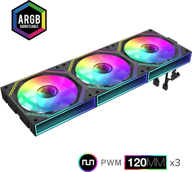Kit Ventilator Geamana Gamemax FN12A-S3I ARGB, Negru, 120mm PWM cu Rulment Hidraulic, 800-1600 RPM, 49.54 CFM, Infinity Mirror, 3 bucati, Compatibil Aura Sync