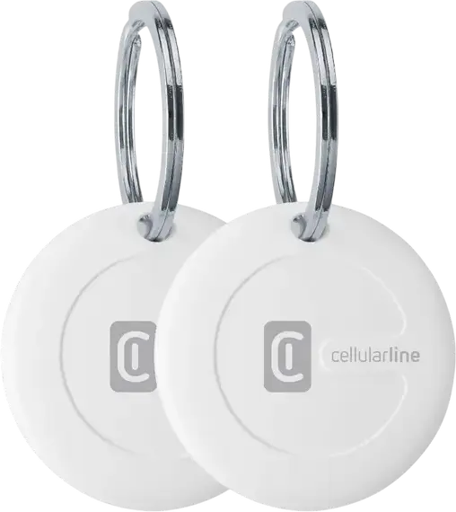 Cellularline Tracy Tag Bluetooth Tracker Set of 2, White, IP67 Waterproof, Compatible with Apple Find My and Google Find My Device, CR2032 Battery