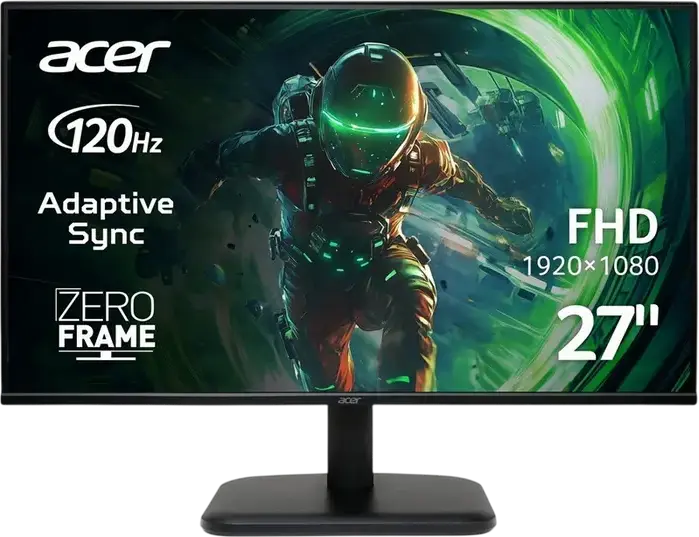 Monitor Acer EK271GBI 27 inch Full HD, Panou IPS, Rata de Refresh 120Hz, Timp de Raspuns 1ms, AMD FreeSync, Design Fara Rama, HDMI, VGA, Negru
