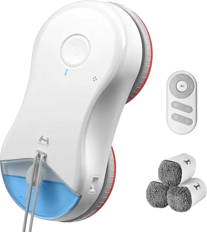 Робот для мытья окон HUTT DDC55 Pro, мощность всасывания 5400Па, интеллектуальное импульсное распыление воды, очистка краев Zero-Distance, ИБП, белый, полный набор аксессуаров
