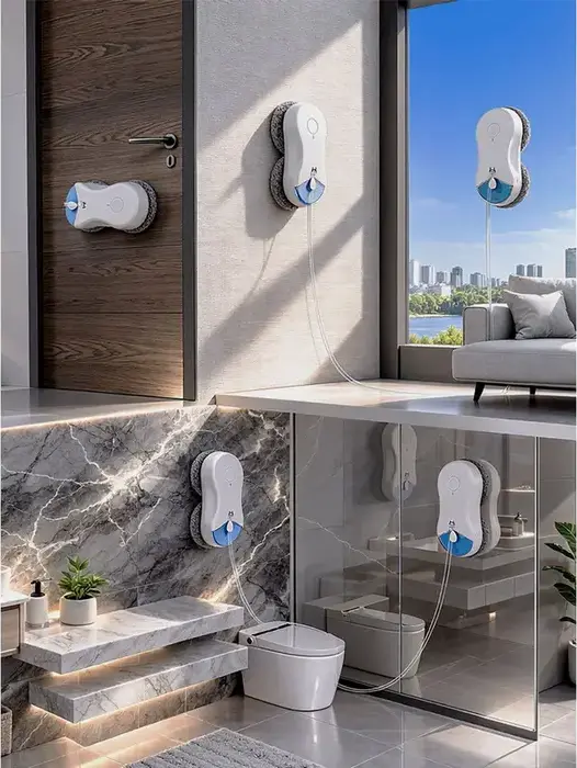 Робот для мытья окон HUTT DDC55 Pro, мощность всасывания 5400Па, интеллектуальное импульсное распыление воды, очистка краев Zero-Distance, ИБП, белый, полный набор аксессуаров