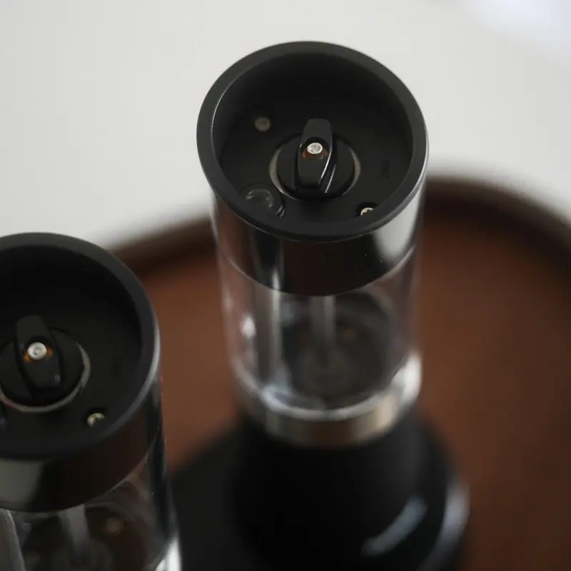 Huslog CGH1000 Electric Salt and Pepper Grinder Set of 3, Rechargeable with Charging Base, Adjustable Grind Size, Black Plastic, 370g