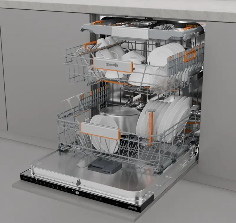 Gorenje GV673B66 G600 Built-in Full Size Dishwasher, Black, 16 Place Settings, PowerDrive Inverter, Energy Class B, TotalDry, ConnectLife, 60cm