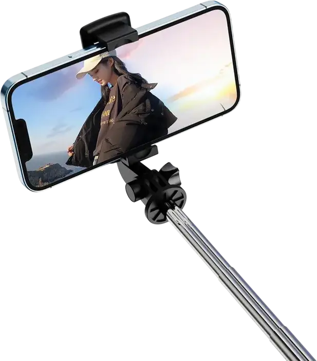 XO SS09 Wireless Selfie Stick Tripod with Bluetooth Remote Control, Adjustable Phone Holder, ABS Plastic and Steel, Black