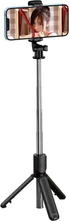 XO SS09 Wireless Selfie Stick Tripod with Bluetooth Remote Control, Adjustable Phone Holder, ABS Plastic and Steel, Black