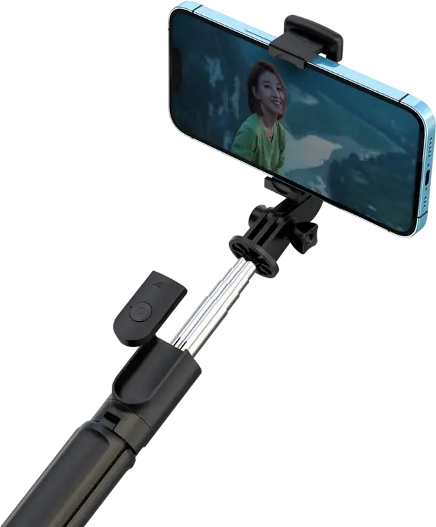 XO SS09 Wireless Selfie Stick Tripod with Bluetooth Remote Control, Adjustable Phone Holder, ABS Plastic and Steel, Black