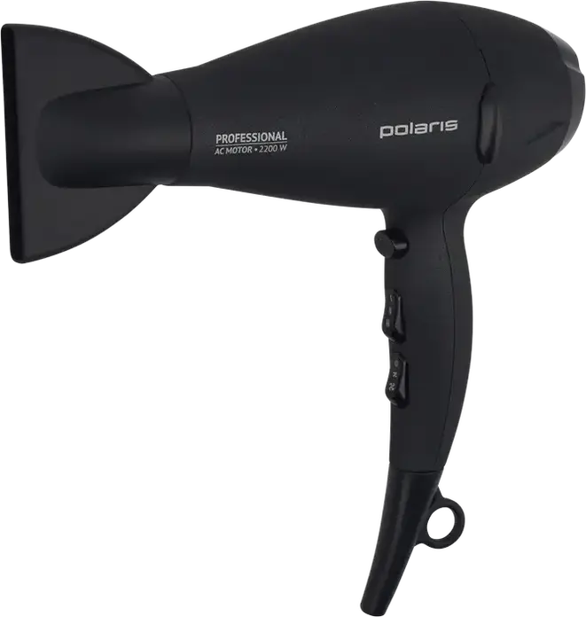 Uscător de păr profesional Polaris PHD 2289AC, Motor AC 2200W, Ionizare, 3 Trepte Temperatură și 2 Viteze, Aer Rece, Soft Touch, Negru, cu Concentrator