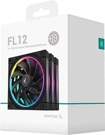 Set de 3 ventilatoare Deepcool FL12 SE ARGB, 120mm PWM cu rulment hidraulic, 400-1900 RPM, Negru, Inel Luminos Halo