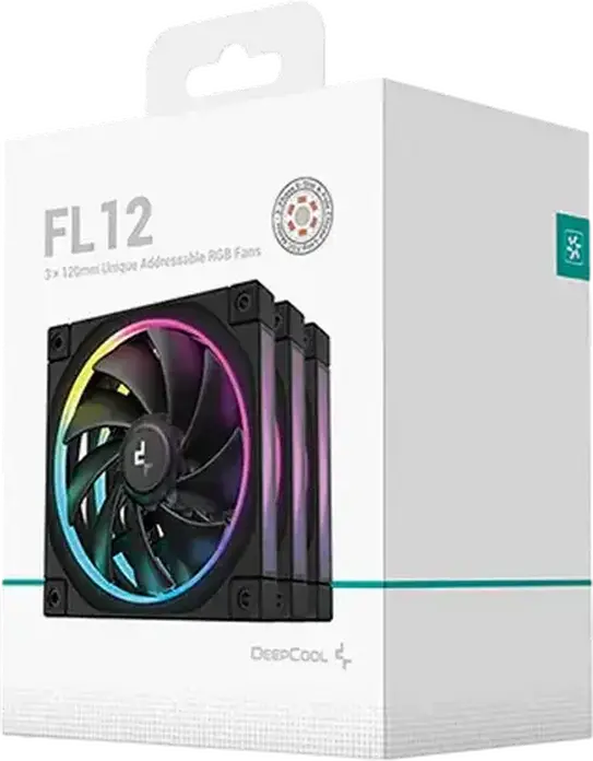 Set de 3 ventilatoare Deepcool FL12 SE ARGB, 120mm PWM cu rulment hidraulic, 400-1900 RPM, Negru, Inel Luminos Halo