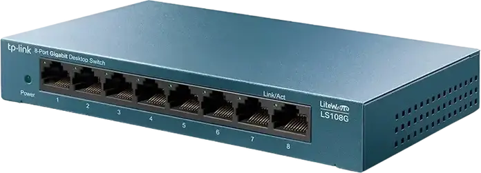 TP-Link LiteWave LS108G 8-Port Gigabit Desktop Switch, 10/100/1000 Mbps RJ45, Plug and Play, Green Ethernet, Steel Housing, Wall-Mountable