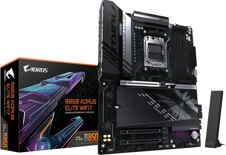 Gigabyte B850 Aorus Elite WiFi7 Motherboard, AMD AM5 Socket, B850 Chipset, DDR5 8200MHz OC, PCIe 5.0, 3x M.2, WiFi 7, Bluetooth 5.4, ATX Form Factor