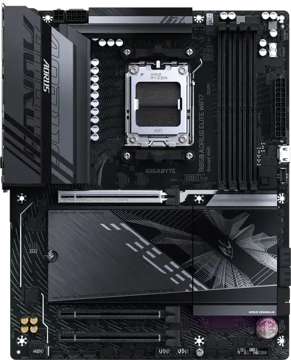 Gigabyte B850 Aorus Elite WiFi7 Motherboard, AMD AM5 Socket, B850 Chipset, DDR5 8200MHz OC, PCIe 5.0, 3x M.2, WiFi 7, Bluetooth 5.4, ATX Form Factor