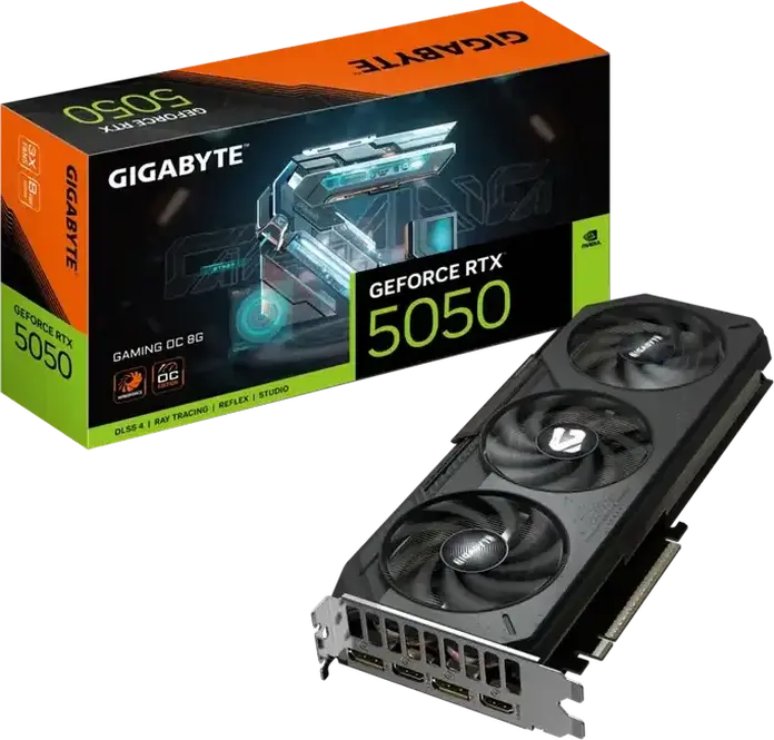 Placa video Gigabyte GeForce RTX 5050 Gaming OC GV-N5050GAMING OC-8GD, 8GB GDDR6, 128-bit, PCI-E 5.0, Răcire cu 3 ventilatoare, DLSS 4, Ray Tracing