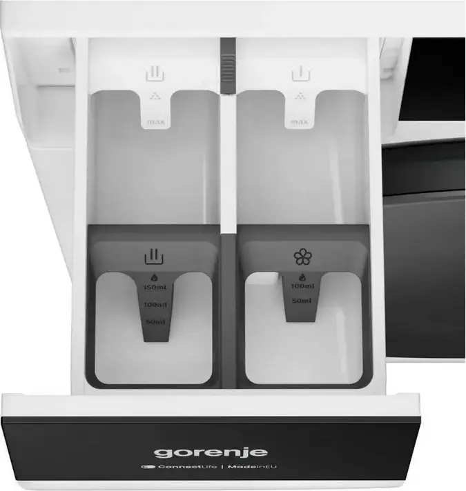 Стиральная машина Gorenje WG894A1P1 с фронтальной загрузкой, 9 кг, класс энергопотребления A, 1400 об/мин, Inverter PowerDrive, автодозировка, пар, белая/черная