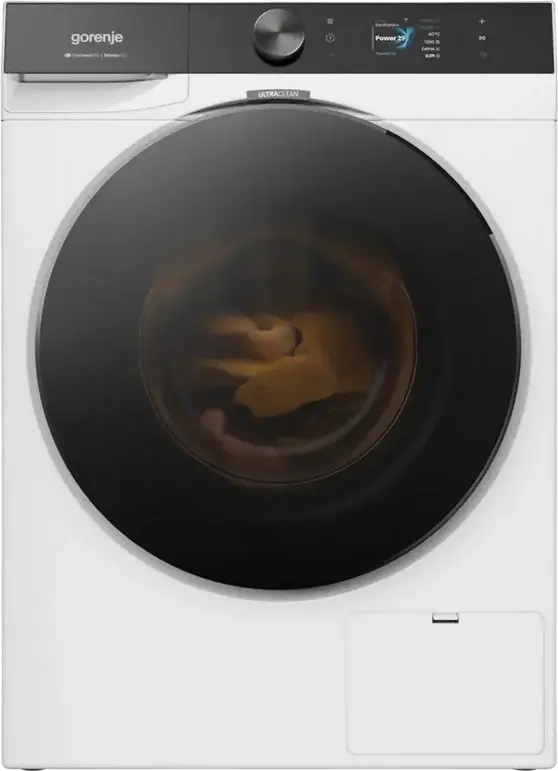 Стиральная машина Gorenje WG894A1P1 с фронтальной загрузкой, 9 кг, класс энергопотребления A, 1400 об/мин, Inverter PowerDrive, автодозировка, пар, белая/черная