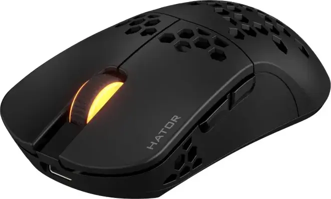 Беспроводная игровая мышь HATOR Stellar HN051, цвет черный, три режима подключения 2.4ГГц/Bluetooth 5.4/провод, оптический сенсор 12000 DPI, 6 кнопок, RGB, 54г