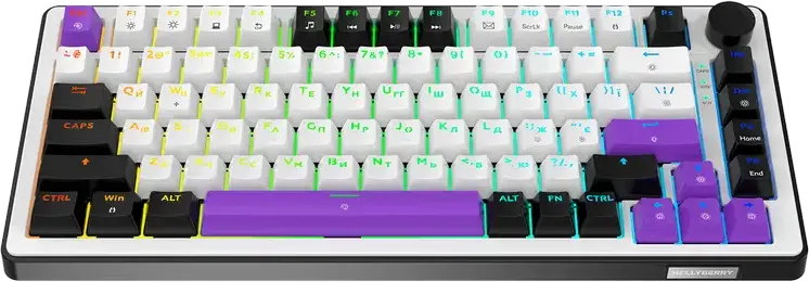 HATOR Hellyberry HK75 75% Compact Mechanical Keyboard, Wired, Pre-lubed Linear Switches, Hot-swappable, RGB Lighting & Knob
