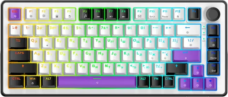 HATOR Hellyberry HK75 75% Compact Mechanical Keyboard, Wired, Pre-lubed Linear Switches, Hot-swappable, RGB Lighting & Knob