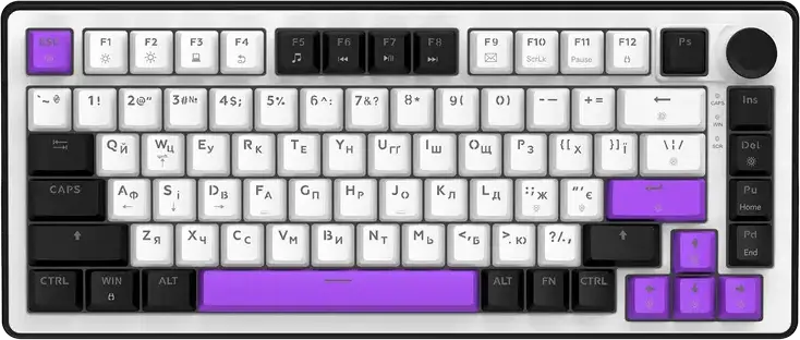 HATOR Hellyberry HK75 75% Compact Mechanical Keyboard, Wired, Pre-lubed Linear Switches, Hot-swappable, RGB Lighting & Knob
