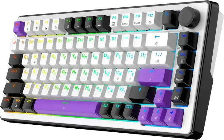 HATOR Hellyberry HK75 75% Compact Mechanical Keyboard, Wired, Pre-lubed Linear Switches, Hot-swappable, RGB Lighting & Knob