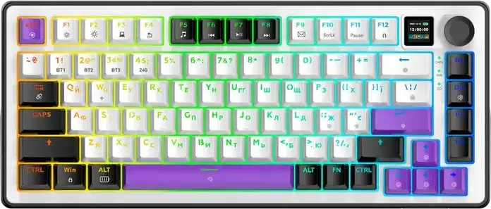 HATOR Hellyberry HK75 75% Compact Mechanical Keyboard, Wireless Tri-mode Wireless/Bluetooth/USB, Pre-lubed Linear Switches, Hot-swappable, RGB Lighting & Knob