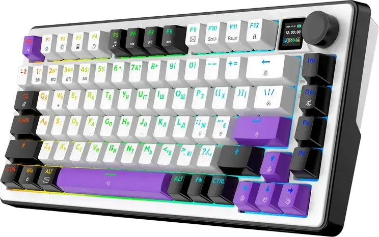 HATOR Hellyberry HK75 75% Compact Mechanical Keyboard, Wireless Tri-mode Wireless/Bluetooth/USB, Pre-lubed Linear Switches, Hot-swappable, RGB Lighting & Knob
